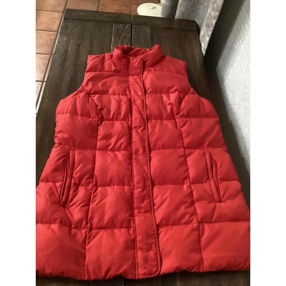 J Jill‎ Womens Red Quilted Down Puffer Vest Stand Collar Zip Front Medium